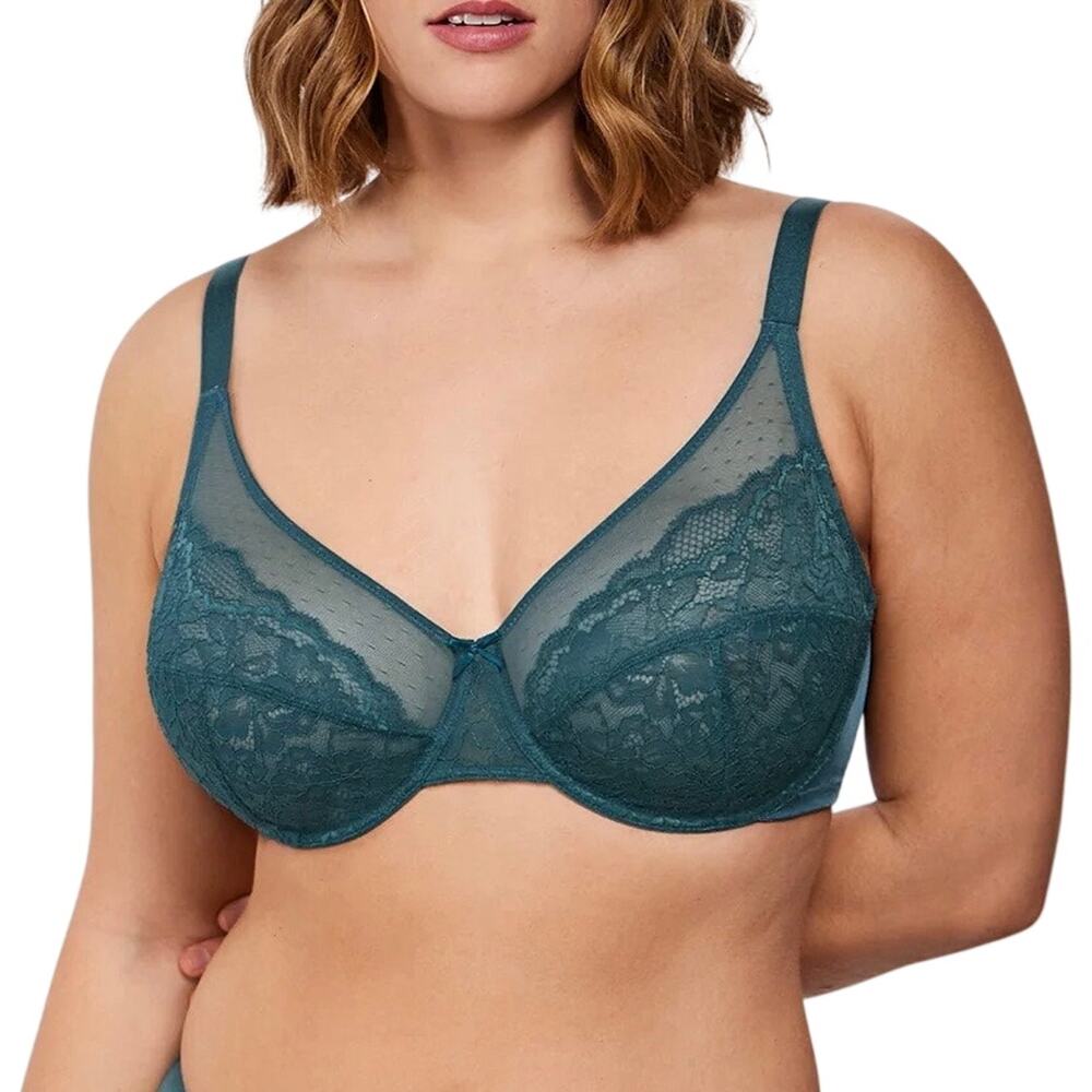 HSIA Enchante Dark Green Lace Mesh Underwire Bra Women's Size 36D NWT Lingerie